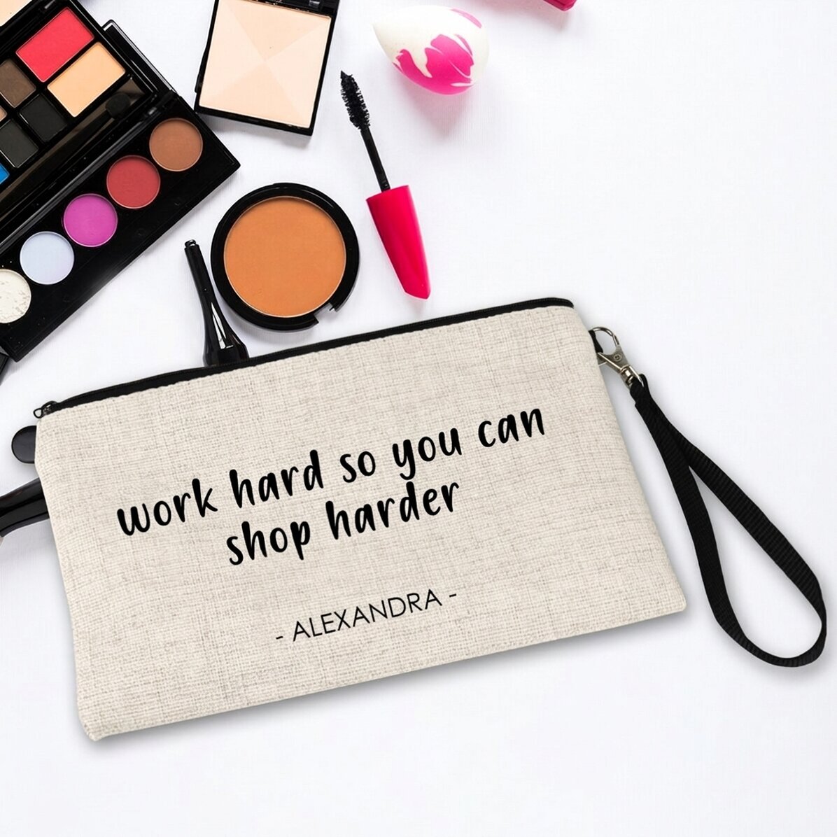 Petite trousse à maquillage personnalisée avec un texte