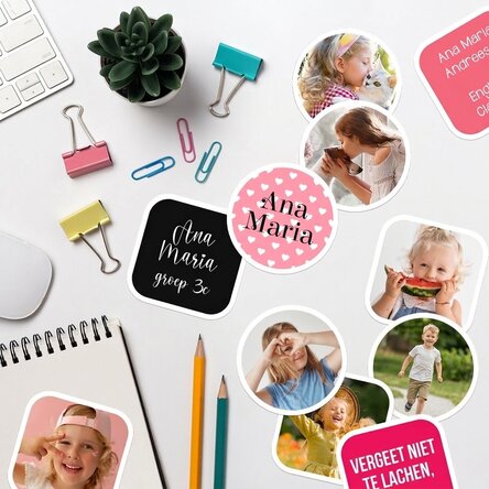 Set van 12 gepersonaliseerde stickers (zelfklevende etiketten) voor school