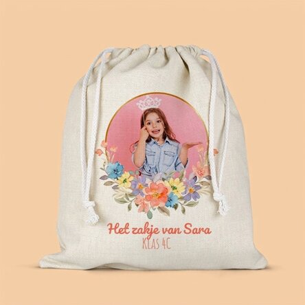 Gepersonaliseerd tasje voor de kleuterschool met tekst en een foto - Flowers
