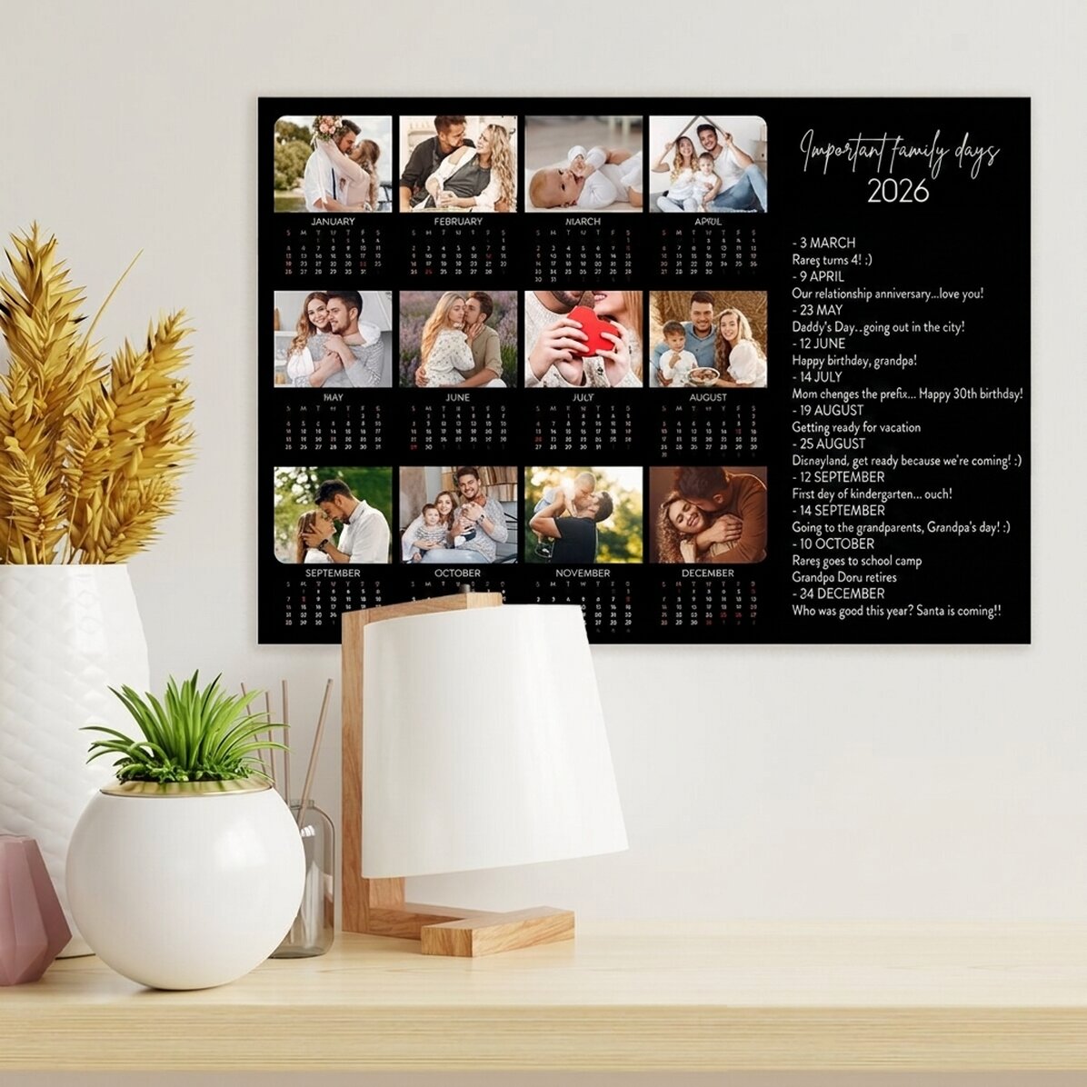 Gepersonaliseerde kalenderposter met 12 foto’s en tekst – Speciale dagen