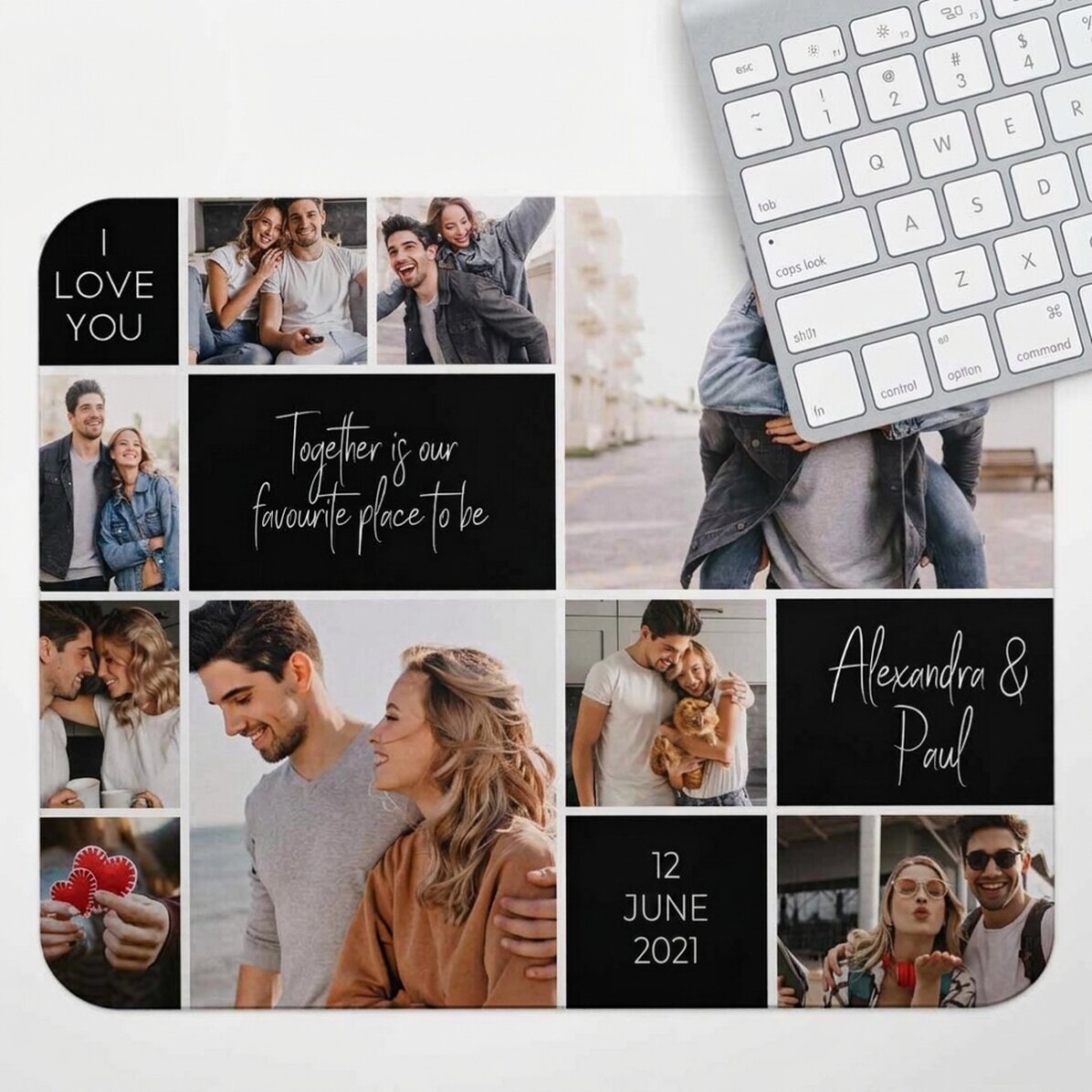 Gepersonaliseerde XL-muismat met 9 foto’s en tekst - Memories