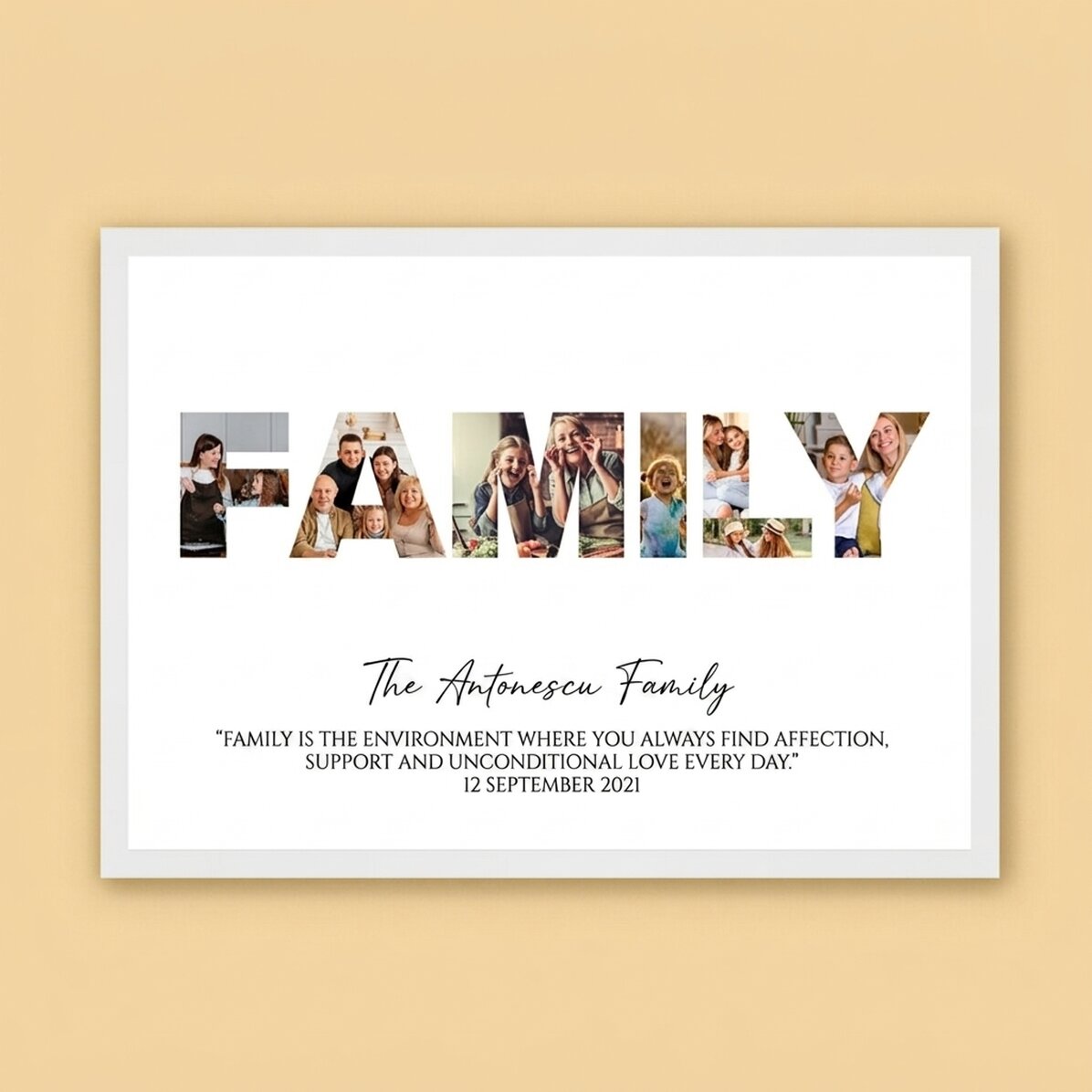 Tableau paysage personnalisé avec 7 photos et un texte - Famille