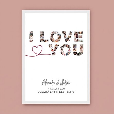 Tableau personnalisé avec 39 photos et un texte - « I love you »