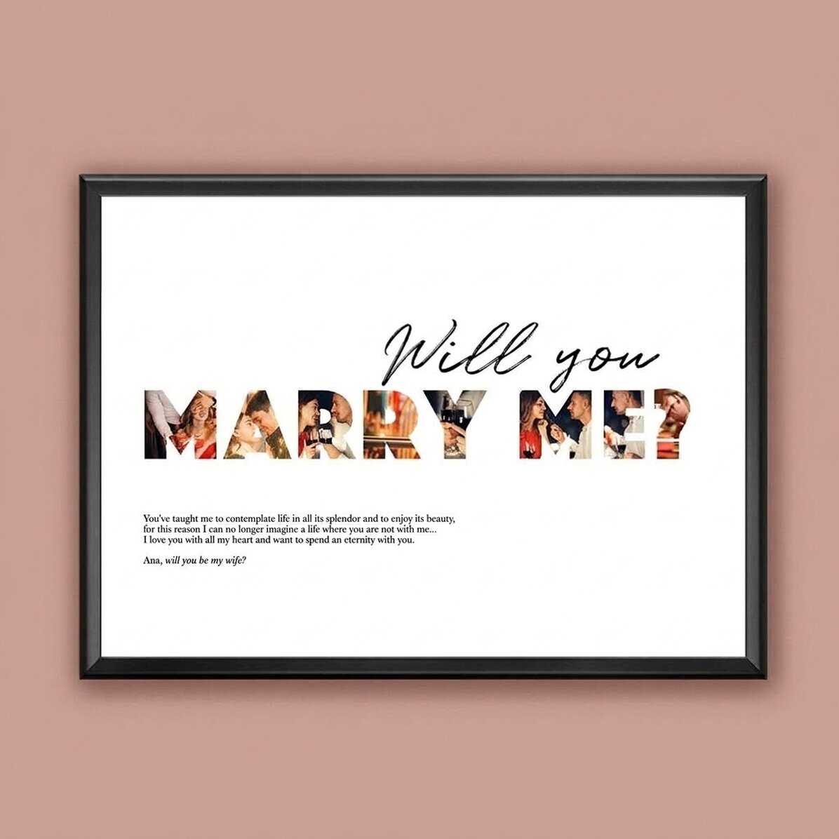 Gepersonaliseerd landschapsschilderij met 8 foto’s en tekst – Will you marry me?