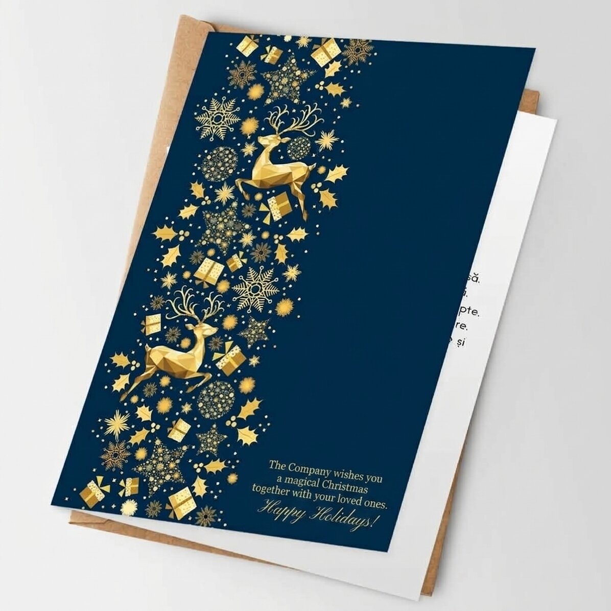 Gepersonaliseerde kerstkaart voor meisjes, achterkant met tekst en logo - Kerstverhaal