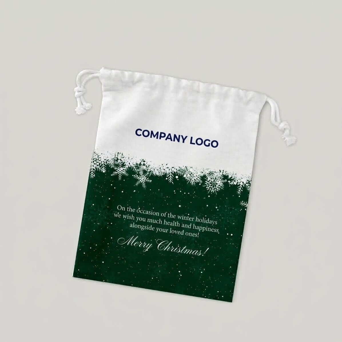 Kleine cadeautas, gepersonaliseerd met logo en tekst – Fijne feestdagen!