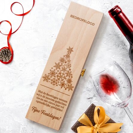 Gepersonaliseerde wijnkist met logo en boodschap - Vrolijk Kerstfeest!