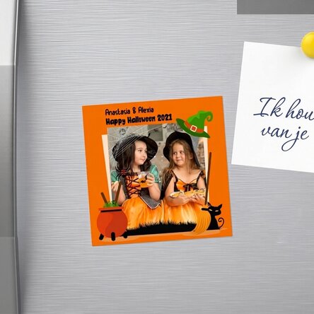 Gepersonaliseerde magneet van 10x10 met een foto en tekst - Halloween