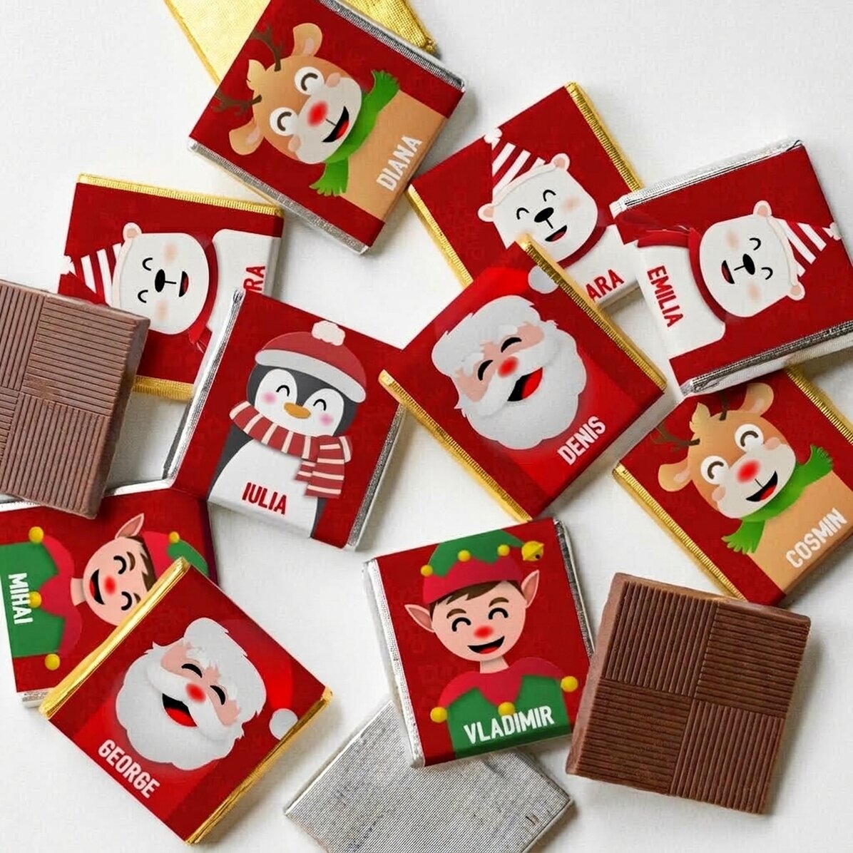 Set van 10 gepersonaliseerde minichocolade met naam - Merry Christmas