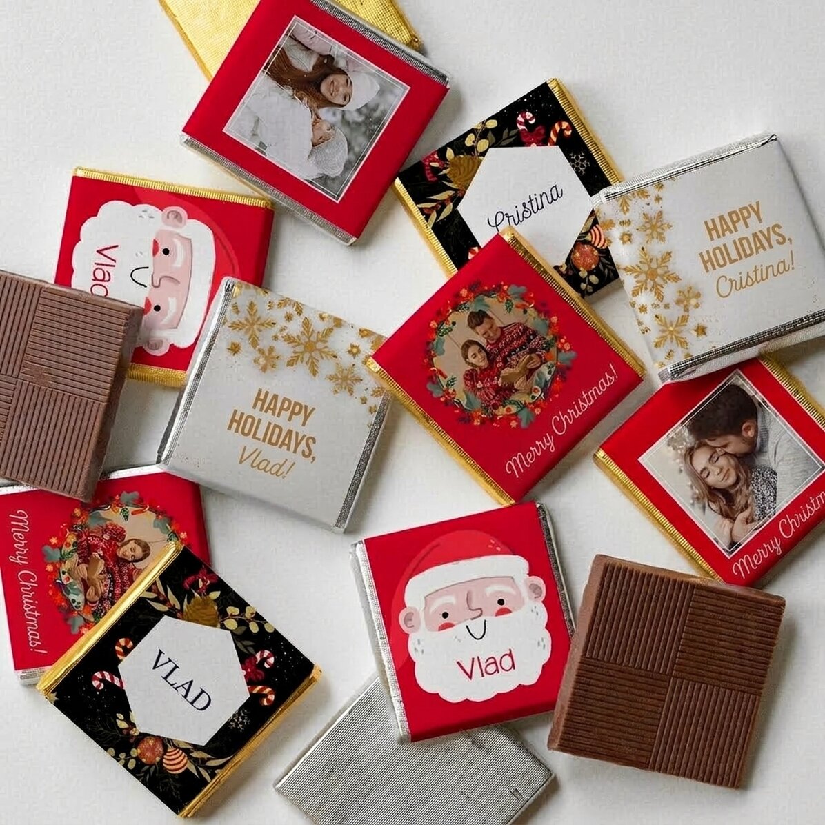 Set van 10 mini-chocoladehapjes, gepersonaliseerd met foto