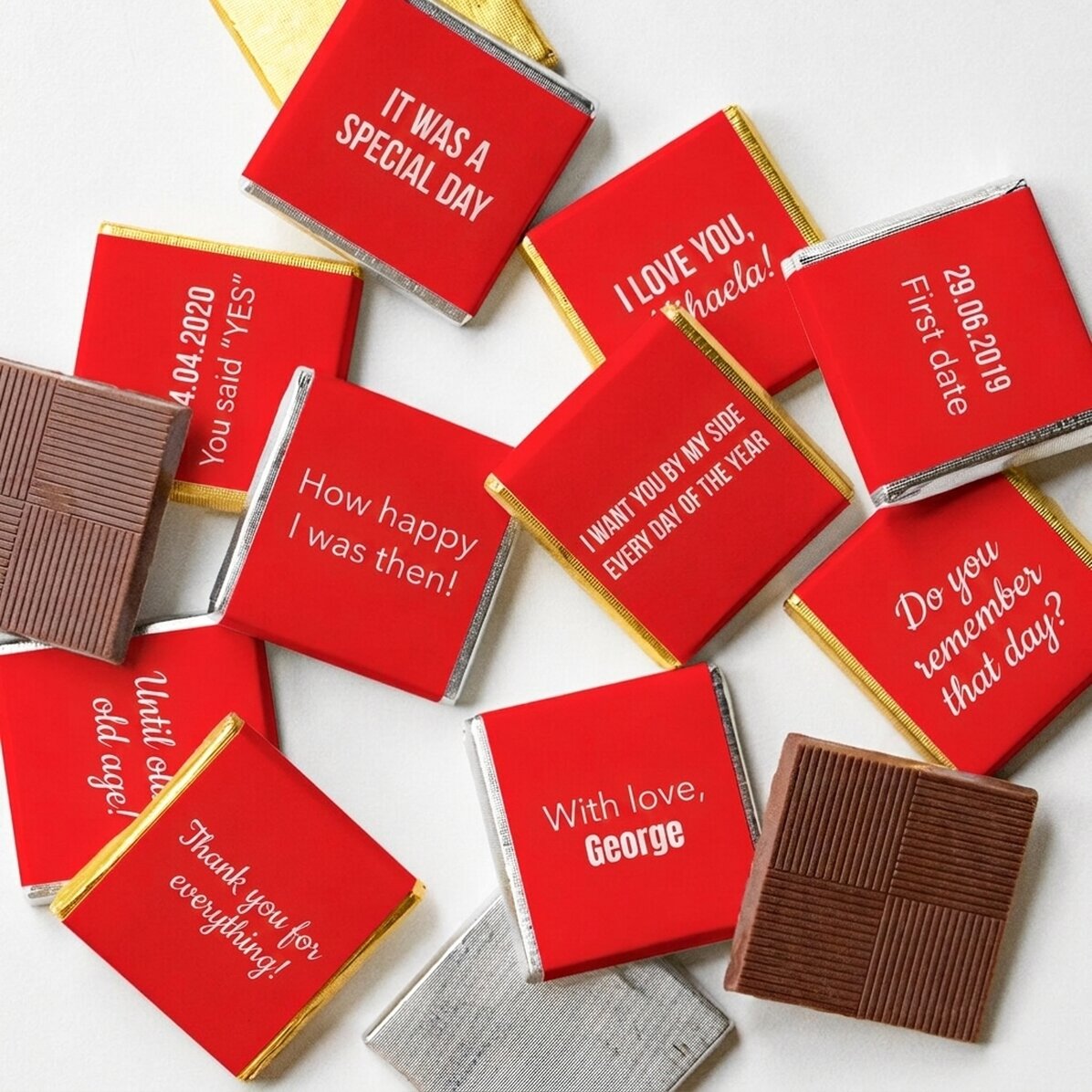 Lot de 10 mini-chocolats personnalisés avec un message