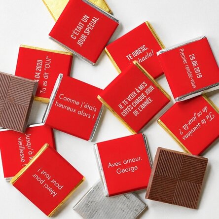 Lot de 10 mini-chocolats personnalisés avec un message