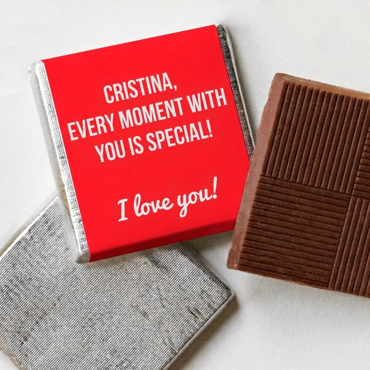 Gepersonaliseerde mini-chocolade met boodschap
