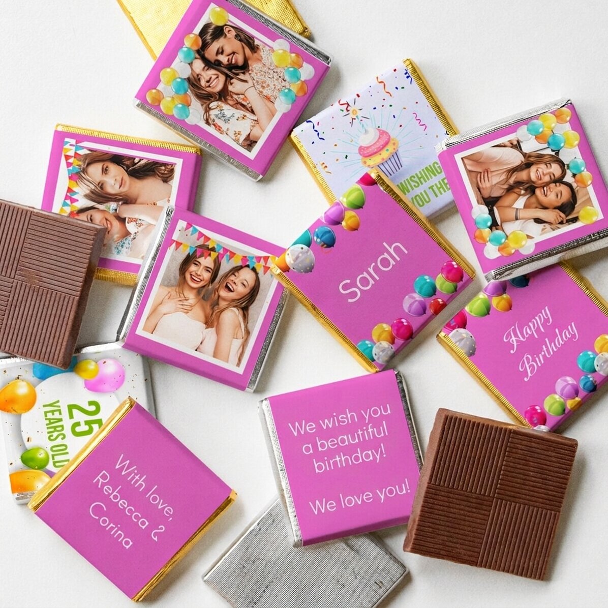 Set van 10 gepersonaliseerde minichocolade met foto