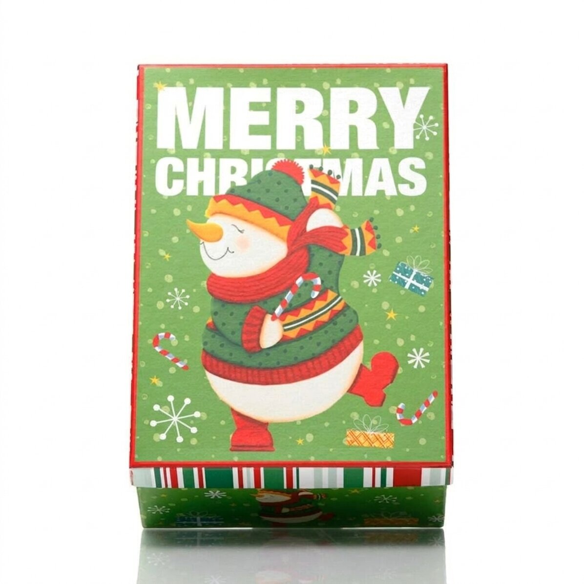 Groene kerstgeschenkdoos – sneeuwpopmotief