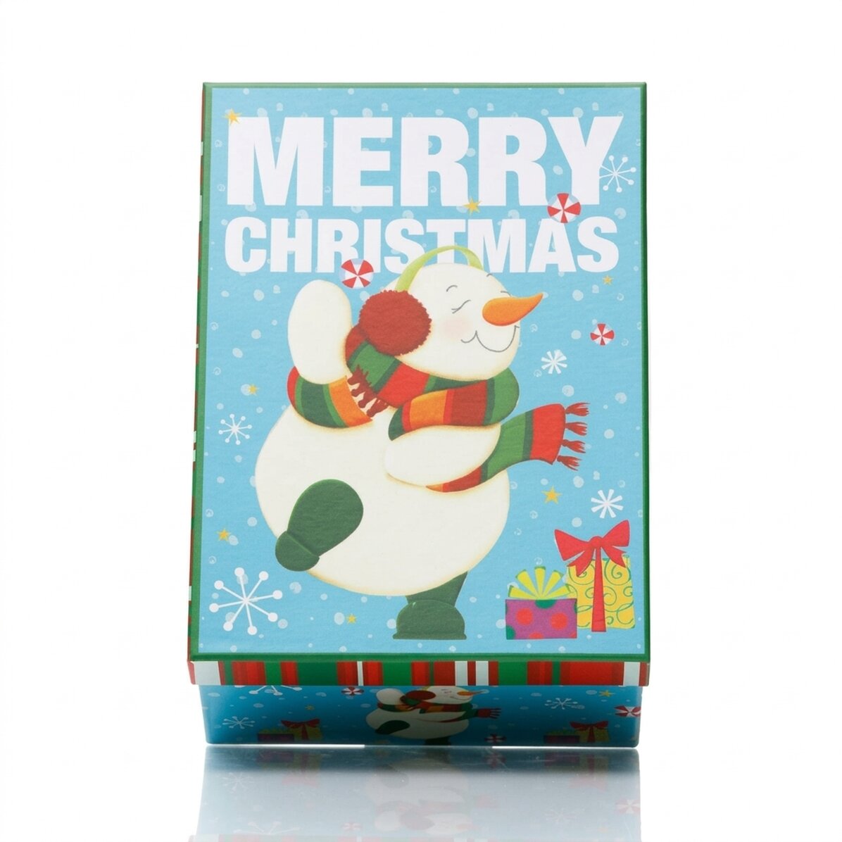 Coffret cadeau de Noël bleu - modèle bonhomme de neige
