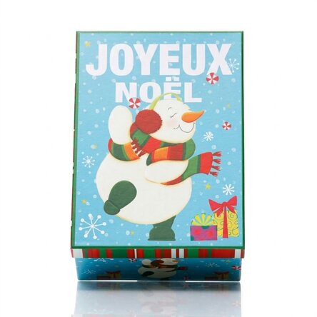 Coffret cadeau de Noël bleu - modèle bonhomme de neige