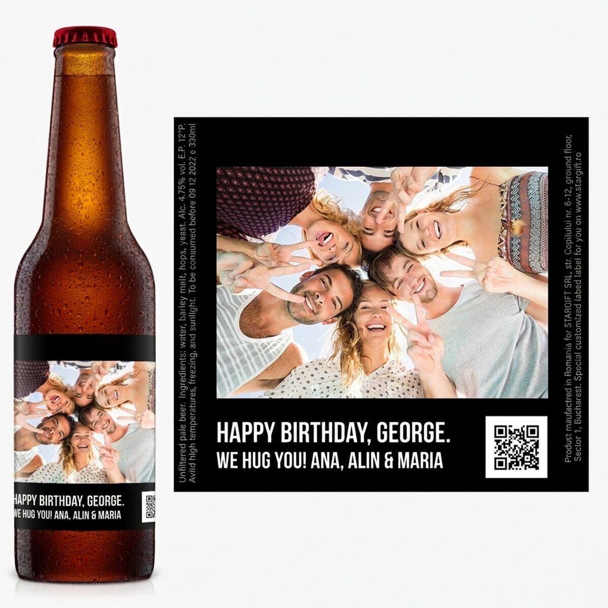 Bière personnalisée avec une photo et un code QR
