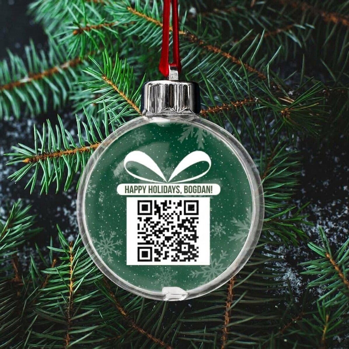 Gepersonaliseerde, dubbelzijdige, doorzichtige bol met een foto en een QR-code