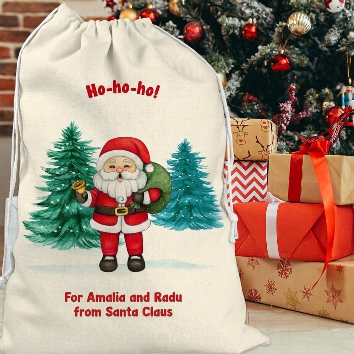 Gepersonaliseerde cadeauzak met tekst - Van de Kerstman
