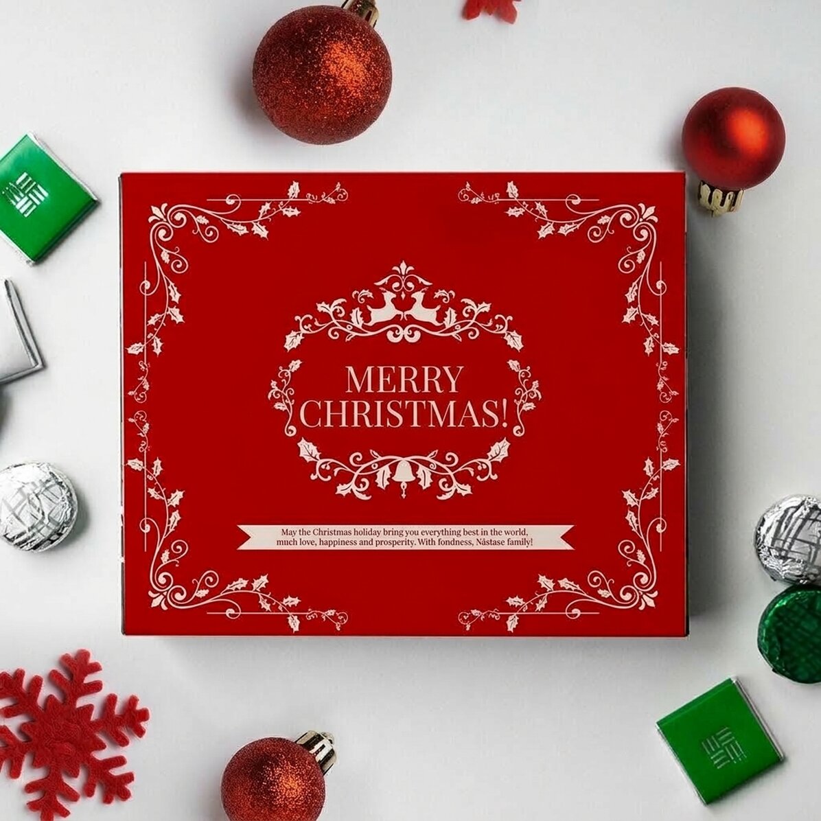 Boîte de bonbons personnalisée avec le message « Joyeux Noël ! »