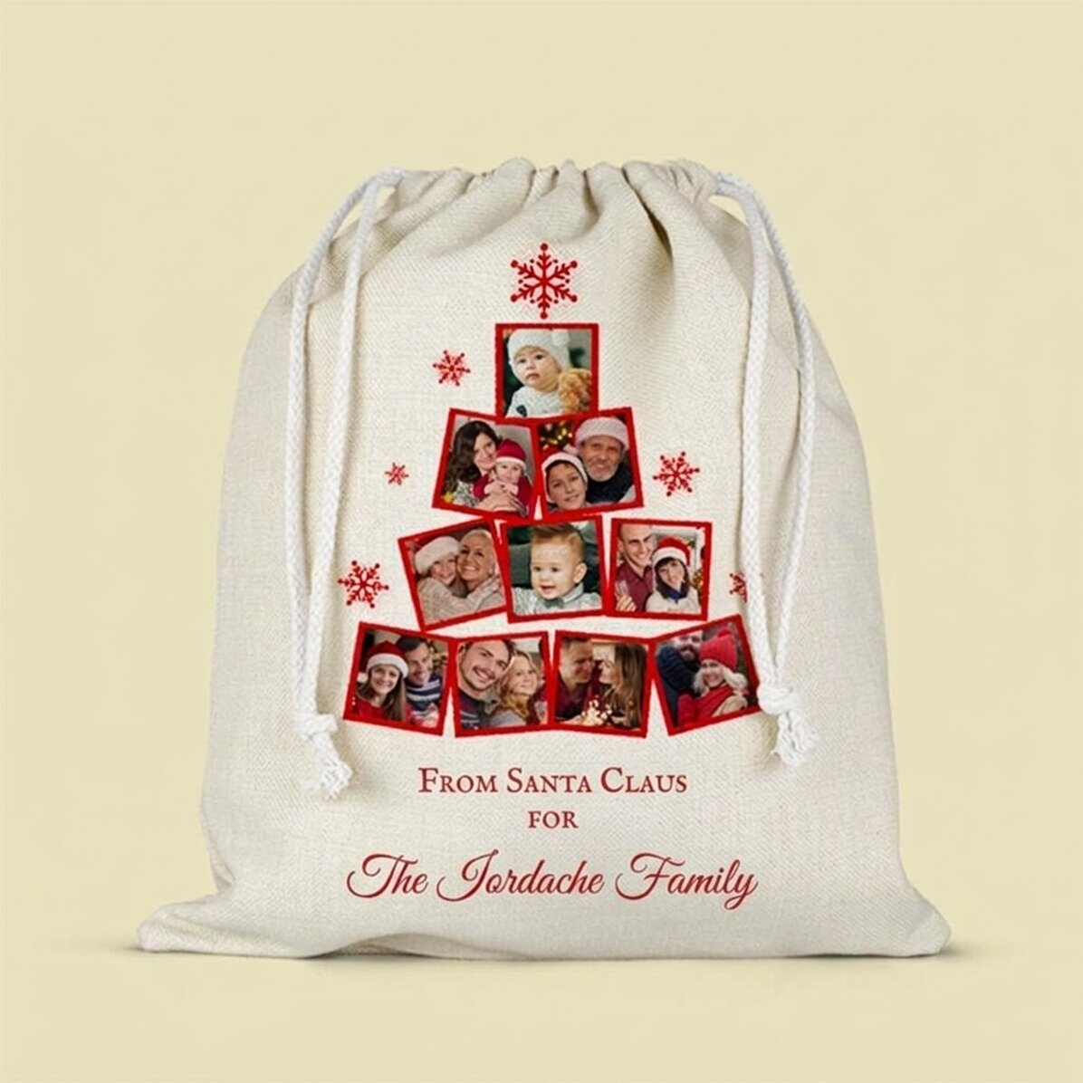 Petit sac cadeau de taille moyenne personnalisé avec un collage de photos et un message