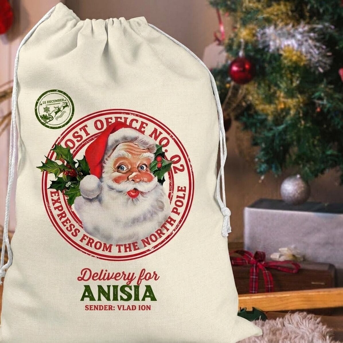Sac cadeau personnalisé avec inscription - Livraison express depuis le pôle Nord