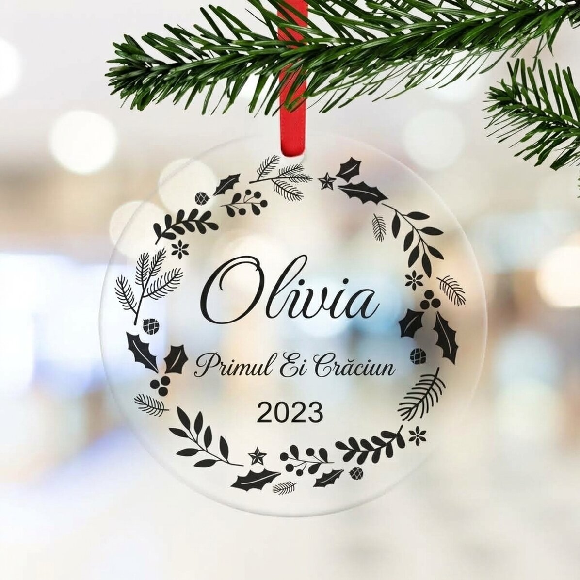 Décoration ronde personnalisée avec un nom - Joyeux Noël