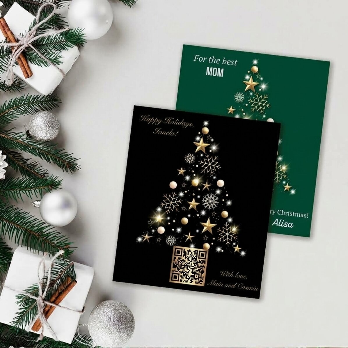 Gepersonaliseerde magneet van 10 x 12 cm met QR-code en kerstboodschap