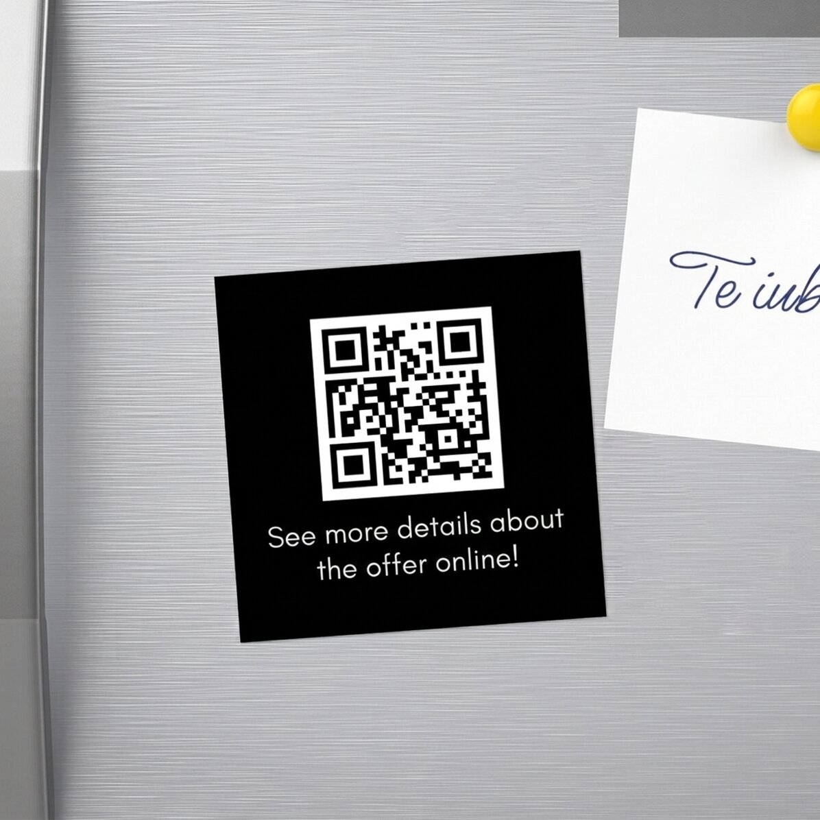 Gepersonaliseerde magneet van 10x10 met tekst en QR-code