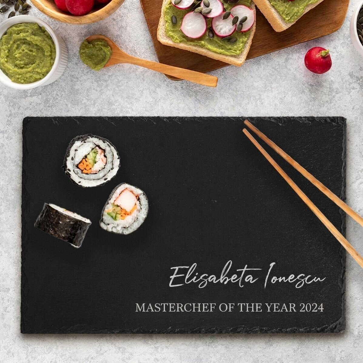 Plaque en ardoise gravée et personnalisée avec un texte - Masterchef