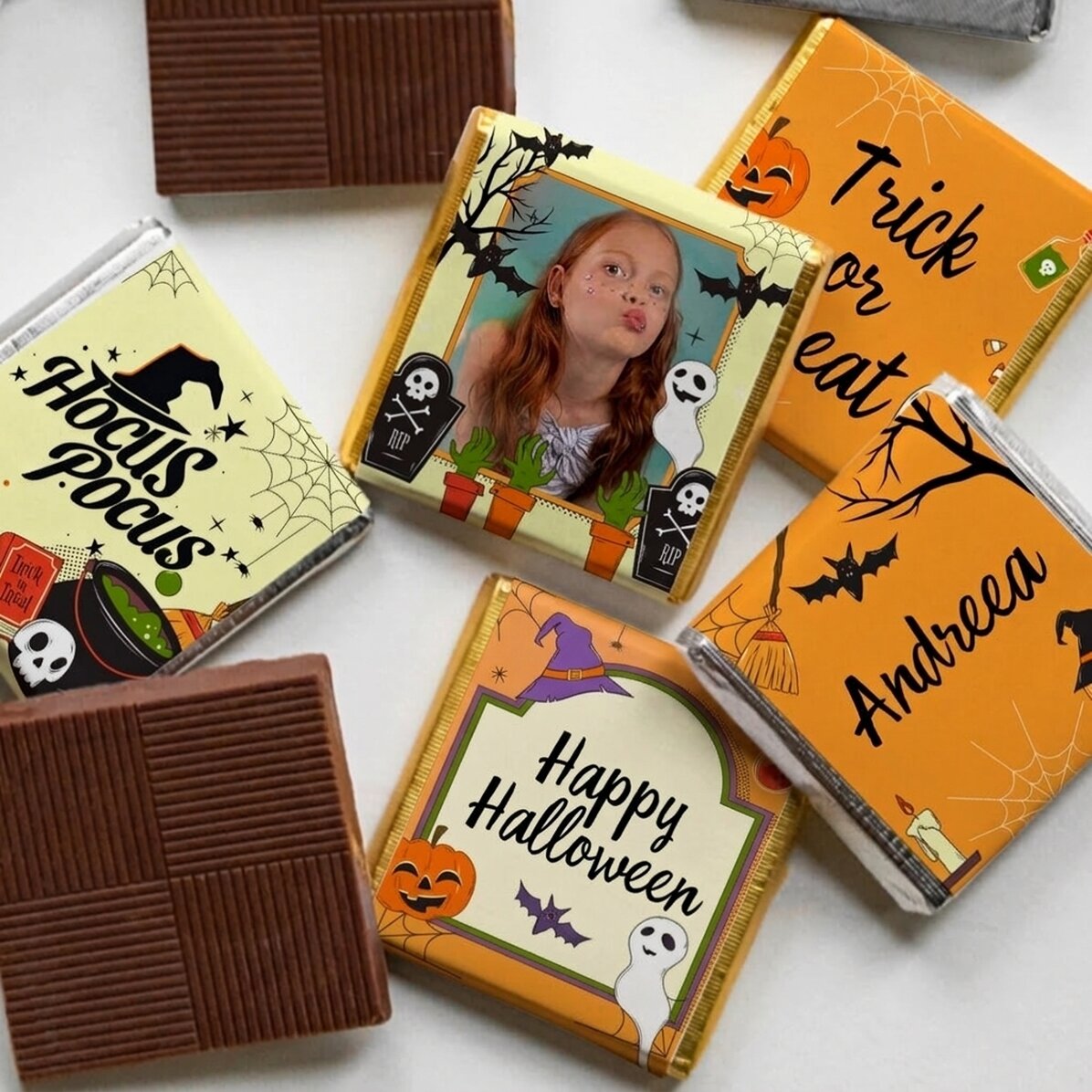 Lot de 5 mini-chocolats personnalisés avec photo et texte - Halloween
