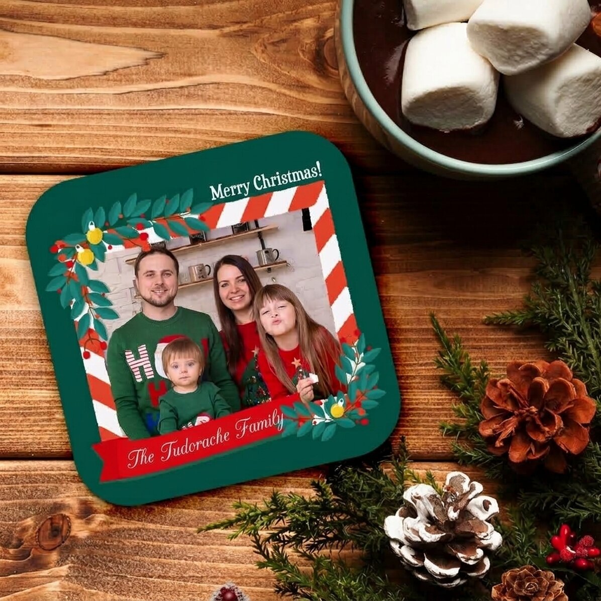 Glashouder, gepersonaliseerd met een foto en tekst – Vrolijk Kerstfeest!