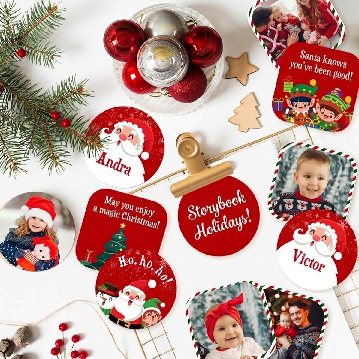 Set van 12 gepersonaliseerde stickers (zelfklevende etiketten) – Vrolijk Kerstfeest!