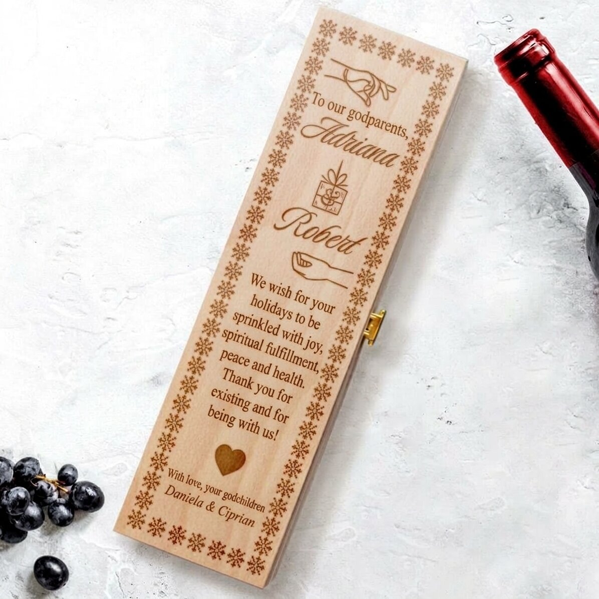 Coffret de vin personnalisé avec un message de remerciement pour les parrains et marraines - NOUVEAU