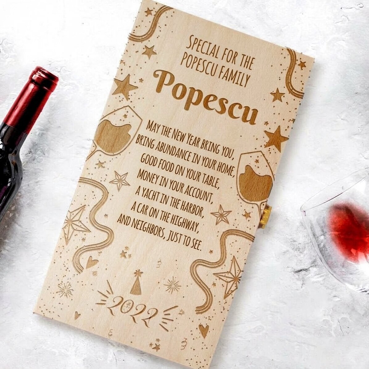 Coffret à vin personnalisé pour deux bouteilles avec message - Nouvel An