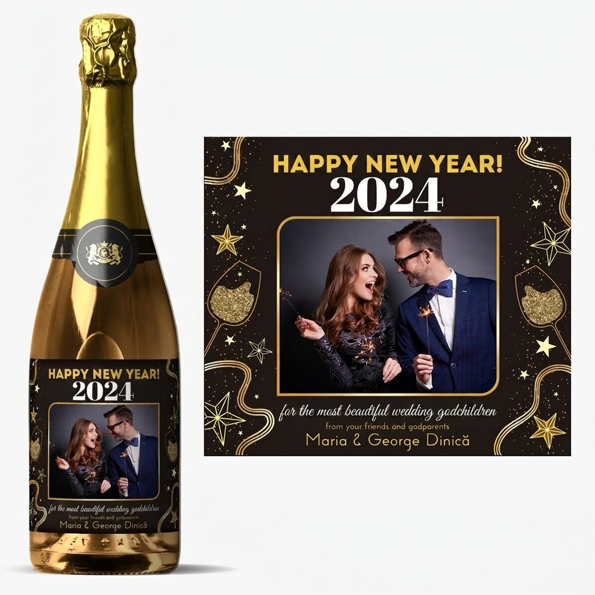 Mousserende wijn met persoonlijke tekst en foto - Van harte gefeliciteerd! 2024