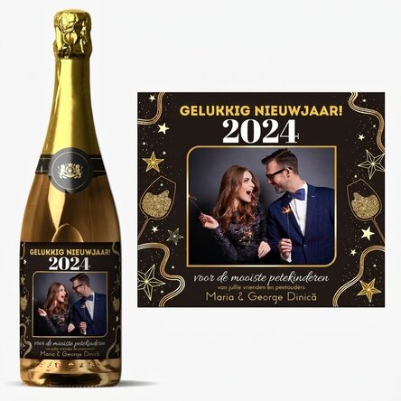 Mousserende wijn met persoonlijke tekst en foto - Van harte gefeliciteerd! 2024