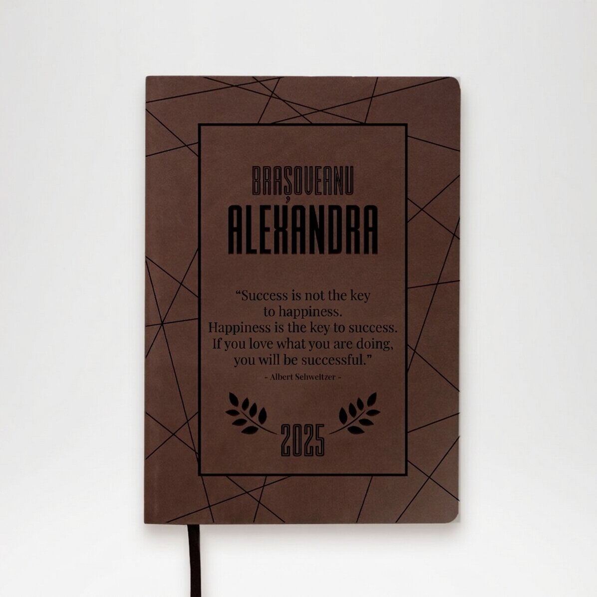 Agenda en cuir personnalisé avec une citation motivante sur la réussite