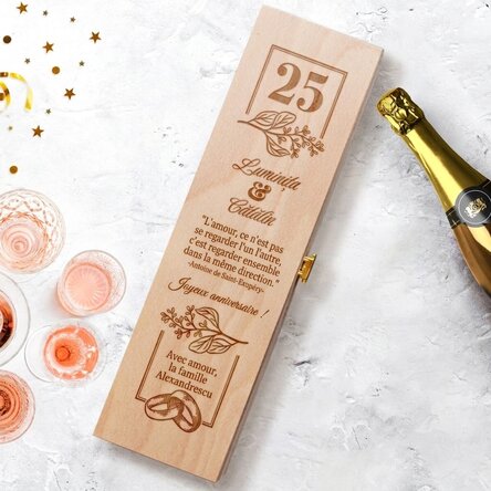 Caisse de vin mousseux personnalisée - modèle pour un anniversaire de mariage