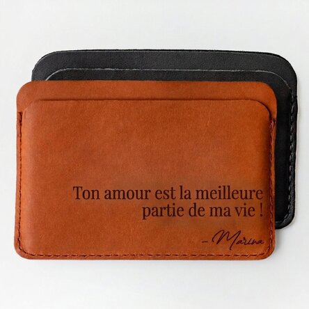 Portefeuille en cuir personnalisé avec un message et une signature - Ton amour