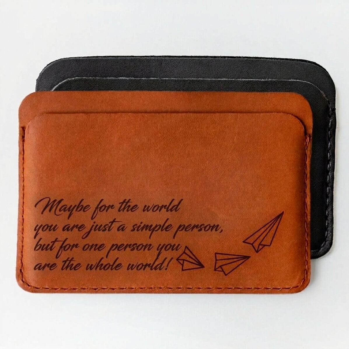 Portefeuille en cuir personnalisé avec un message - Tu es le monde entier !