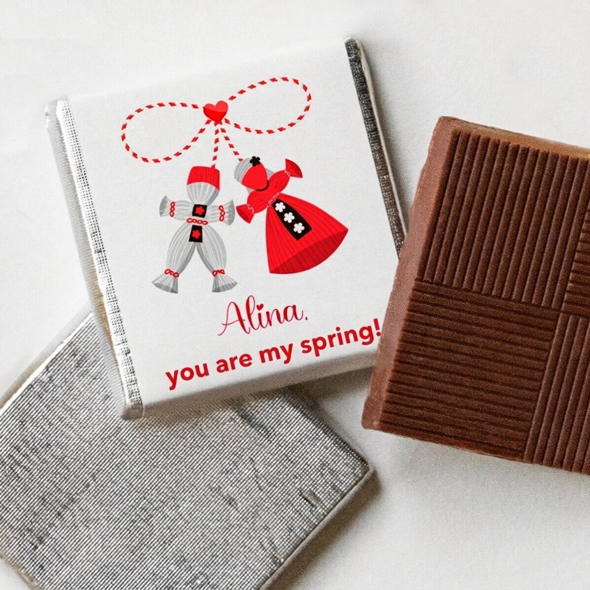 Gepersonaliseerde mini-chocolade met een liefdesboodschap