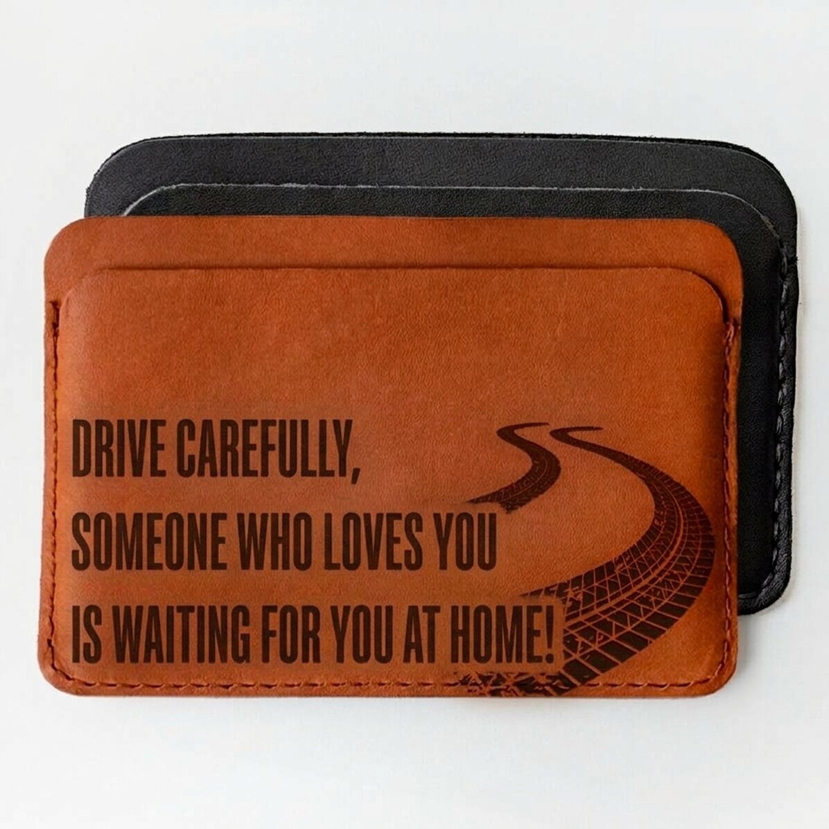 Portefeuille en cuir personnalisé avec un message - Attention !
