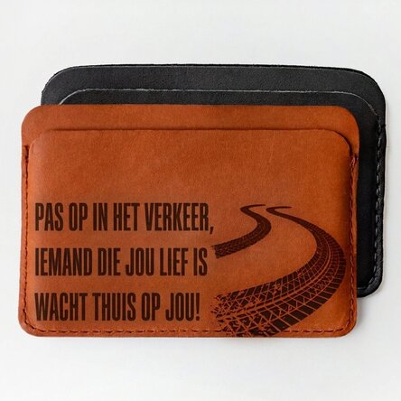 Gepersonaliseerde leren portemonnee met boodschap - Let op!