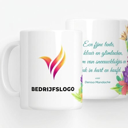 Gepersonaliseerde mok met logo en tekst - Lentebloemen