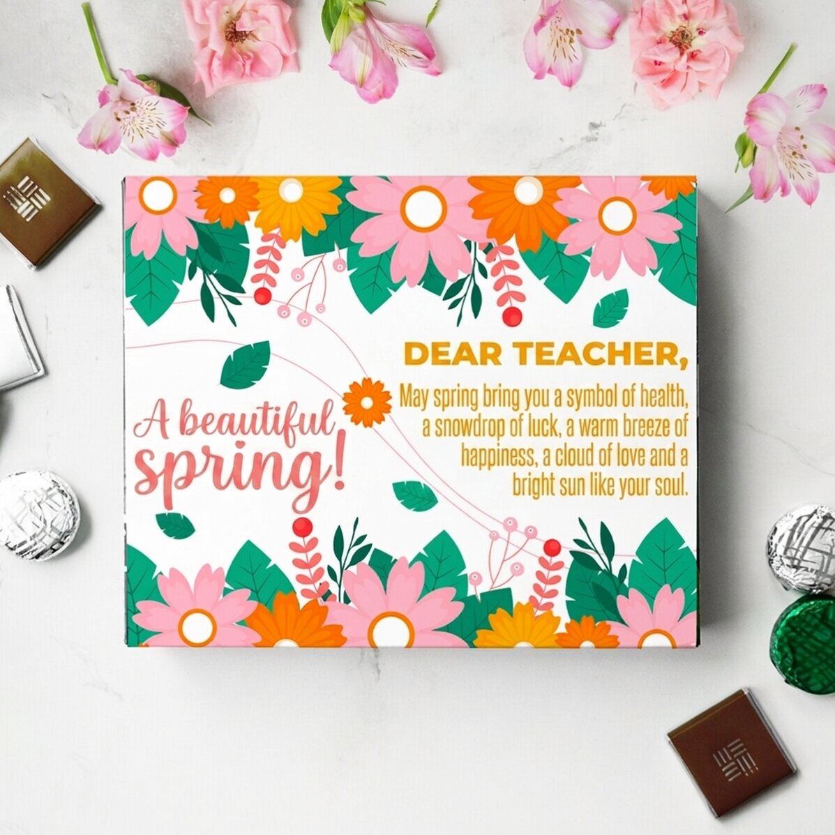 Boîte de bonbons personnalisée avec un message - Printemps en fleurs