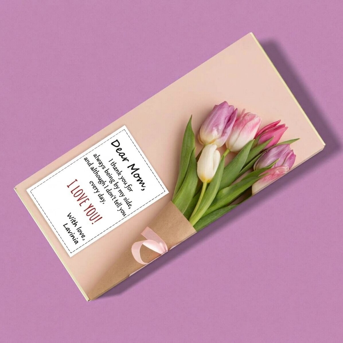 Chocolat personnalisé avec un message - Bouquet de tulipes