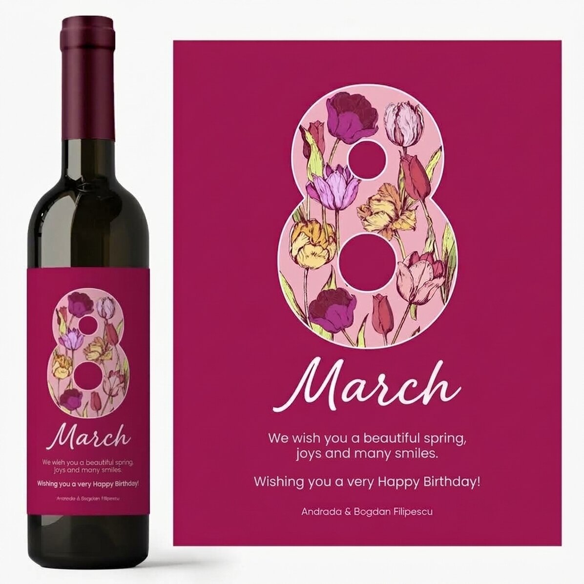 Vin personnalisé avec un message pour le 8 mars