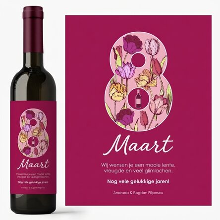Wijn met gepersonaliseerde tekst voor 8 maart